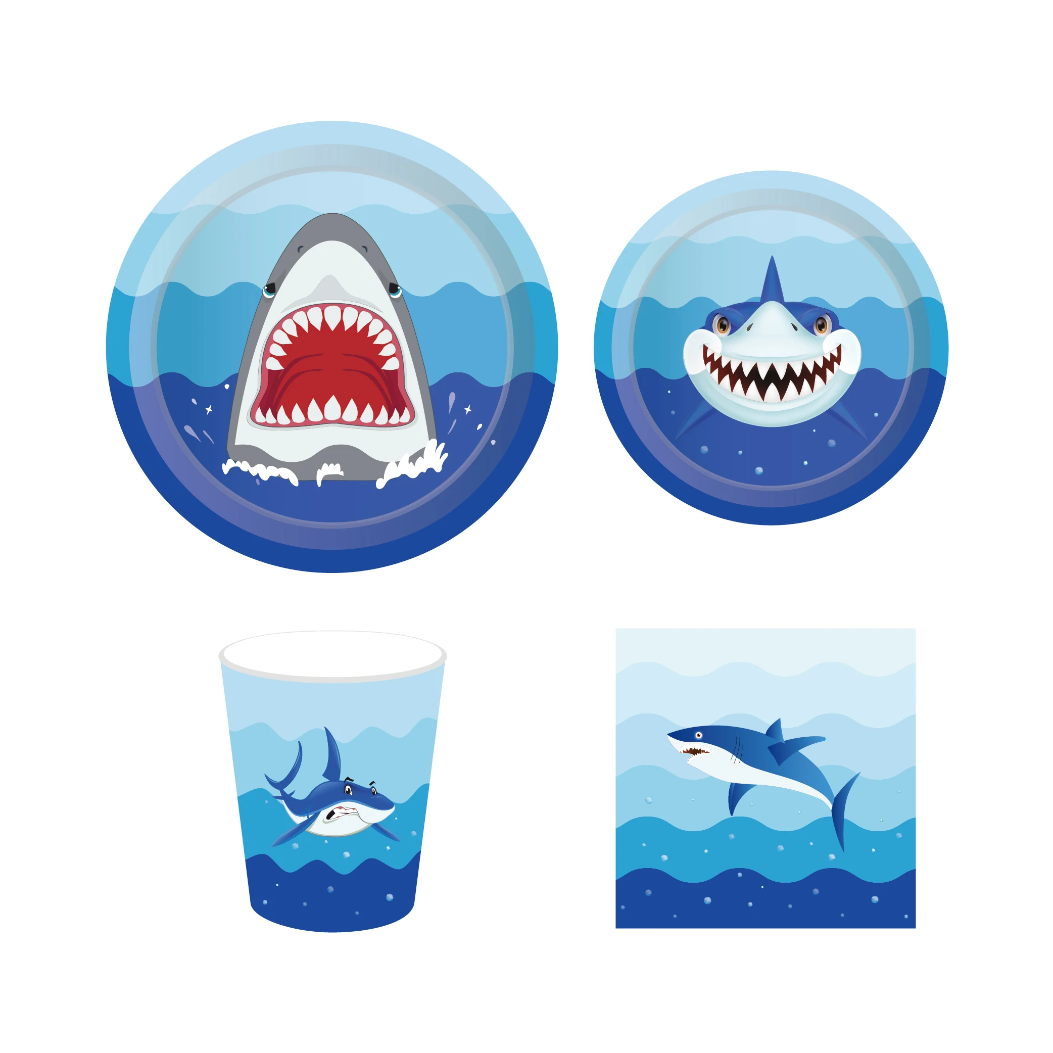 

44pcs/set Shark Party Decor Kids Birthday Tableware Paper Plate Horn Napkins Baby Shower Party Decorations Supplies