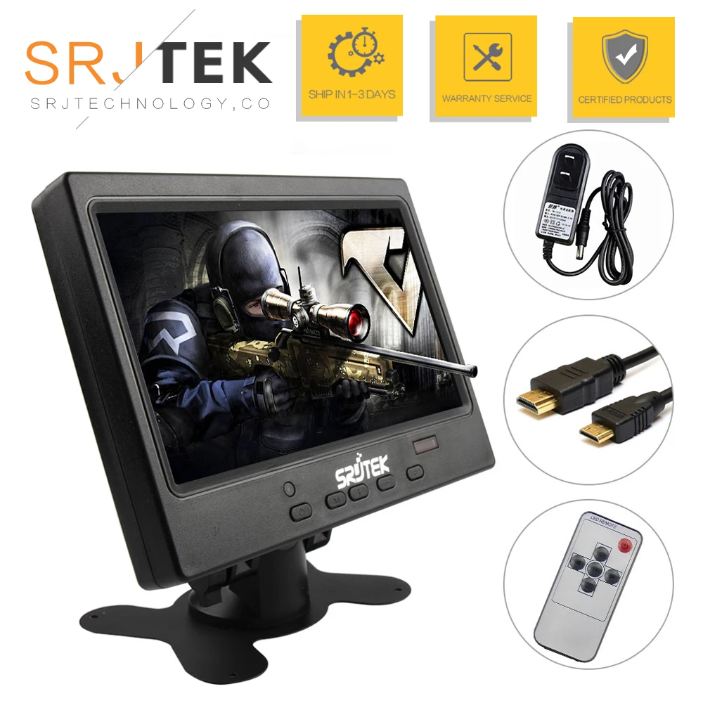 

SRJTEK 7" HD LCD 1024*600 Mini Computer TV Display Touch Screen HDMI LCD Monitor Driver Board HDMI VGA Audio Case