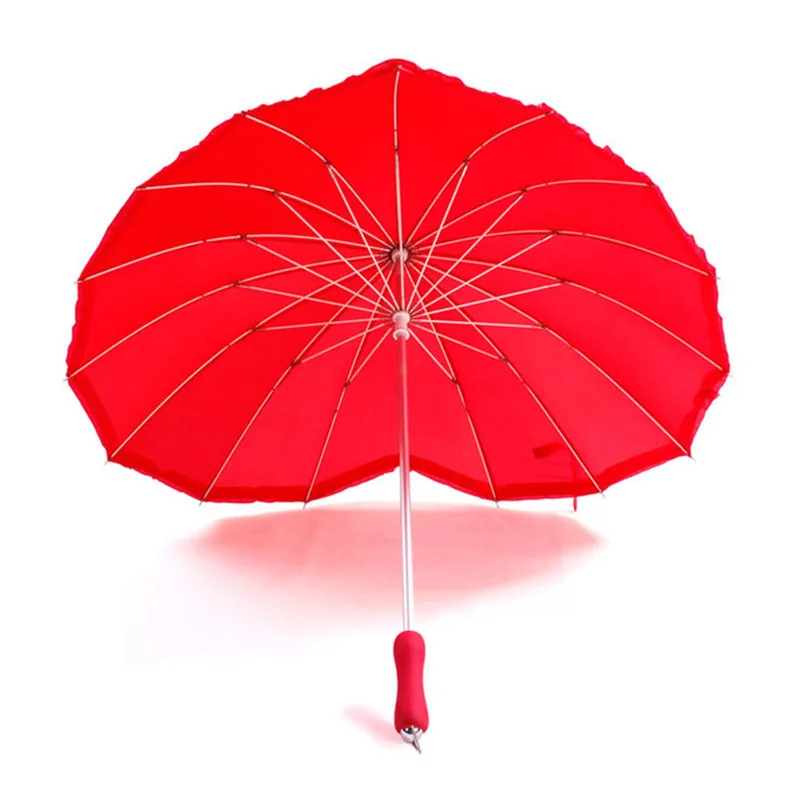 Creative Heart Shaped Love Umbrella Adult Bridal Wedding Gift Solid Red