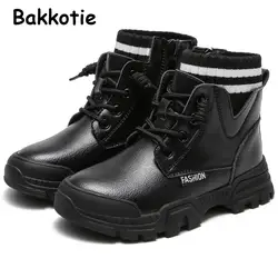 Bakkotie 2019 г.; Детские Зимние Модные ботильоны; брендовая теплая обувь для маленьких девочек; черные ботинки из искусственной кожи для