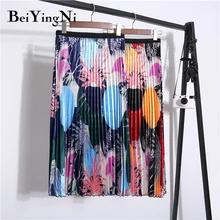 Beiyingni, модная винтажная юбка, Женская плиссированная юбка средней длины с мультипликационным принтом, Женская Осенняя Зимняя юбка с высокой талией, повседневная юбка, Saias