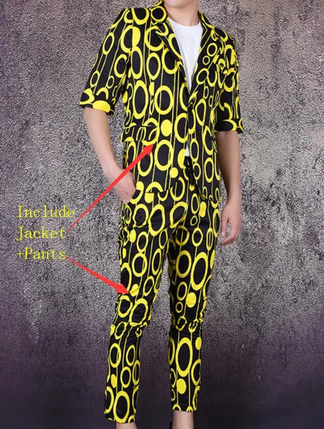 Yellow Tide Мужской певец, костюм для ночного клуба, костюм с желтыми точками, блейзер, брюки, 2 предмета, летние тонкие стильные мужские костюмы, сценический наряд - Цвет: Yellow