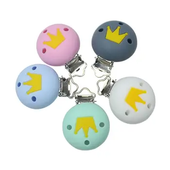 

Baby Pacifier Clip Chain Teething Toys Holder Silicone Beads Crown Shape Clips