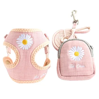

Dog Cat Harness Vest Pet Adjustable with Snack Bags Walking Leash for Puppy Daisy Harness for Small Dogs Yorkies