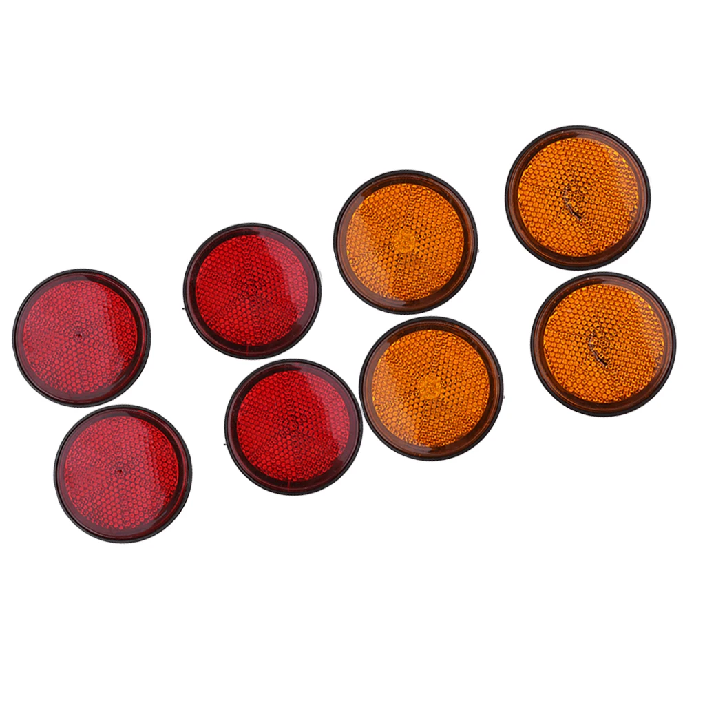 8Pcs Round/Circular Motorcycle Safety Reflectors - Red and Orange