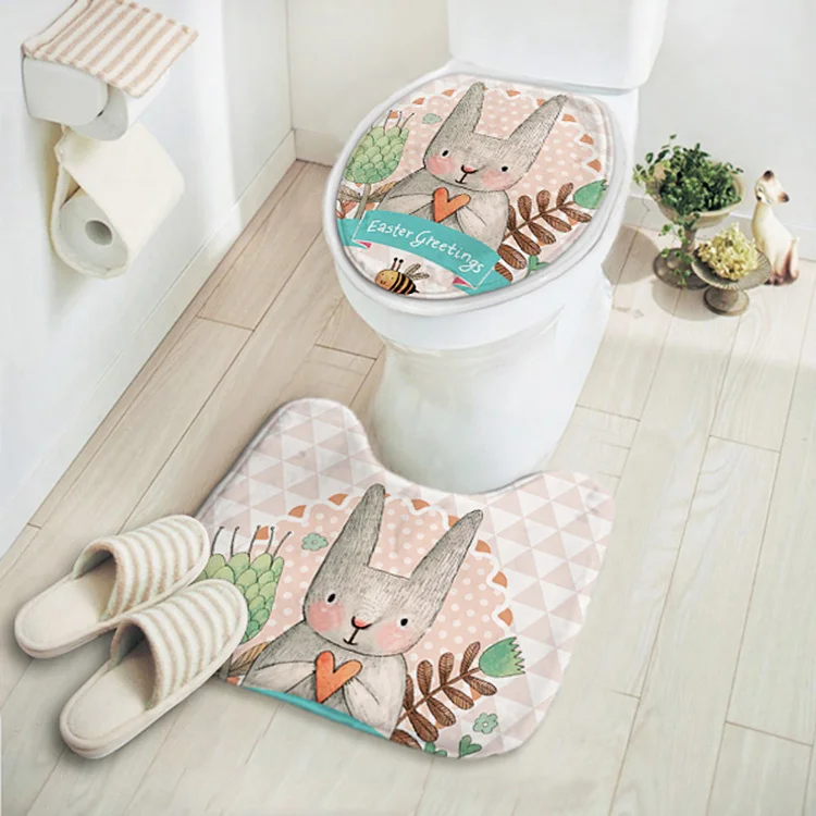 sanjiaodi 2pcs/set New Cut Cartoon Rabbit Animal Pattern Bathroom Set Carpet Absorbent Non-Slip Pedestal Rug Lid Toilet Cover Bath Mat - Цвет: sanjiaodi