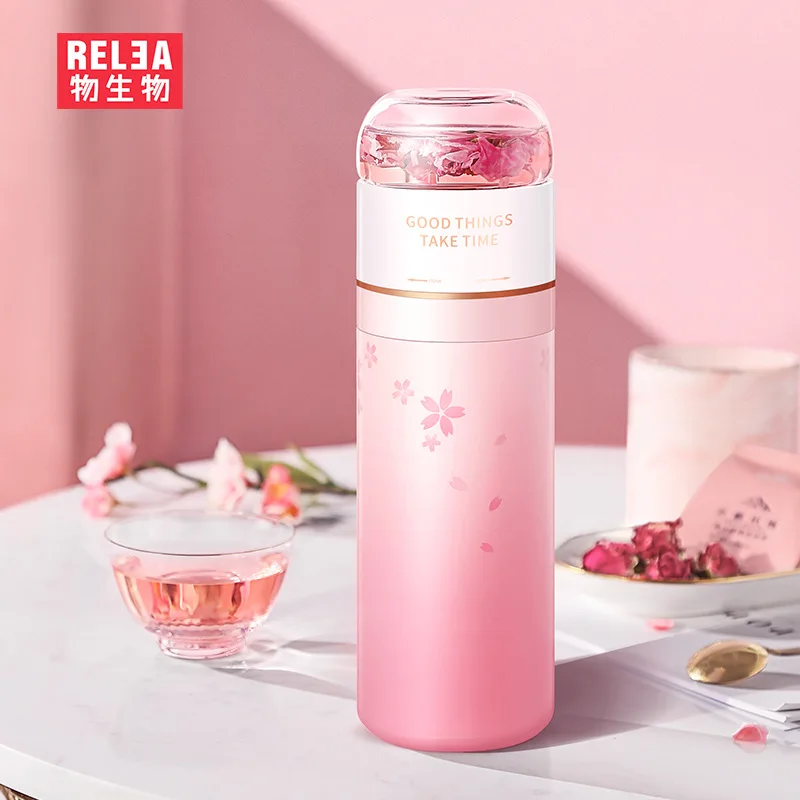 

Relea Tea Cup Isolated Double Layer Stainless Steel Filter Creative Women's Portable Readily Insulated Cup Water Cup