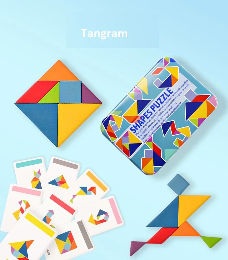 Детская жестяная коробка головоломка tangram интеллектуальная игра 2-3-6 лет раннее образование игрушка форма головоломка