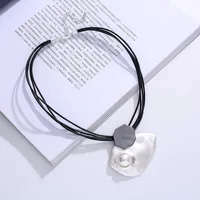 Amorcome Multistrand Leather Cord Necklace Pearls Irregular Alloy Metal Pendants Collar Womens Girls Teens Casual Jewelry Gift