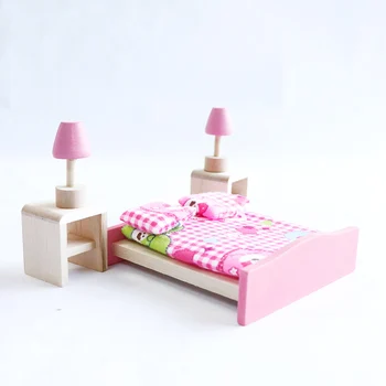 

Pretend Play Mini Furniture Bedroom Set Wooden Mini Furniture for Doll House Furniturefor Kids