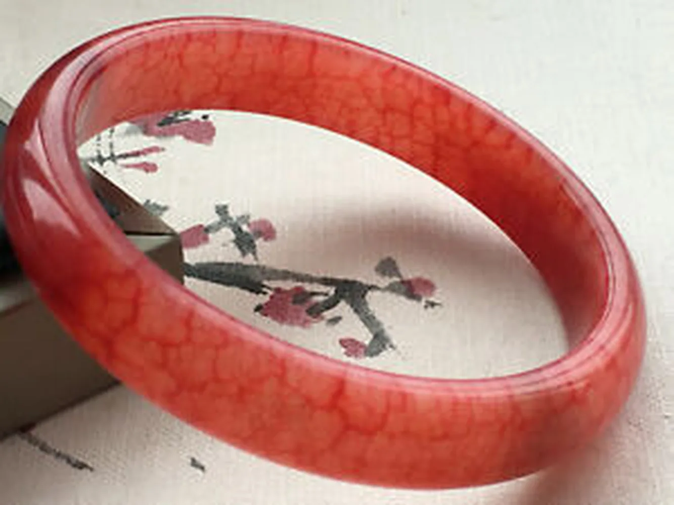 

Chinese Beautiful Rare Blood Stone Jade Bangle Bracelet Handmade gemstone 60mm