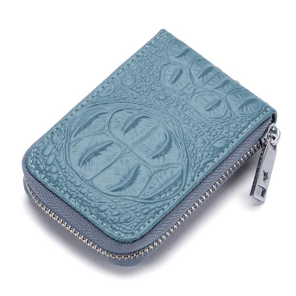 Light blu Бренд GO-LUCK, натуральная кожа аллигатора, 14 бит, Женский кошелек для карт, Женский кошелек на молнии, круглый чехол для карт, кошелек, ручная сумка для монет - Цвет: Light blu