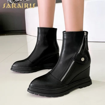 

Brand New 2020 Wedges High Heels Genuine Leather Women Autumn Winter Shoes Female Cow Skin Ankle Boots