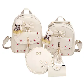 

Summer 2019 Hot Sale Fashion Women's Small Fresh Four-Piece Leather Backpack Trim Cute Sweet Soft Elegant Printing Bag