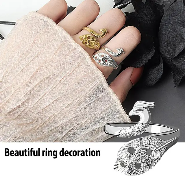 Peacock Open Ring Knitting Loop Rings Decorative Ethnic Style Crochet  Finger 925 Sterling Silver - AliExpress