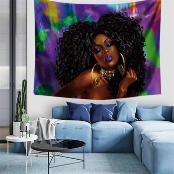 

Beautiful African Curly Woman Tapestry Wall Hanging Bohemia Hippie Painted Art Decor Mandala Carpet Beach Yoga Polyester Blanket