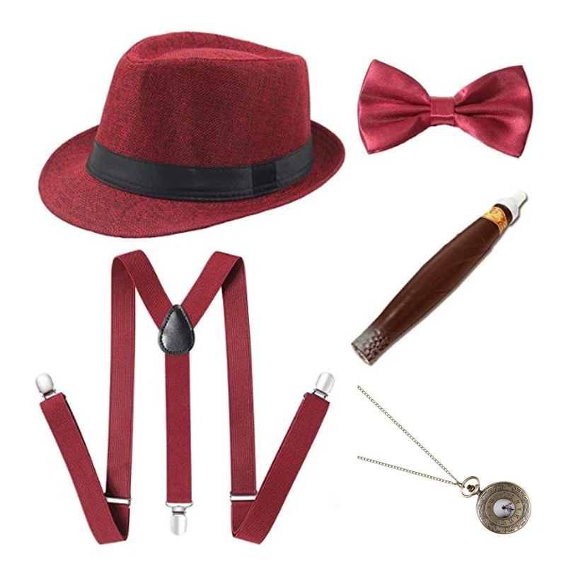 1920S Mens Great Gatsby Accessories Set Roaring 20s 30s Retro Gangster Costume tie hat greek goddess costume Cosplay Costumes