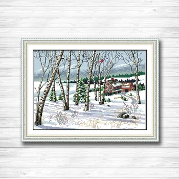 

Winter villages scenery snow painting dmc 14CT 11CT counted cross stitch Needlework Set Embroidery kits chinese cross stitch