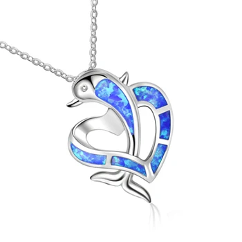 

New silver pendant classic simple love dolphin painting oil imitation opal temperament female money pendant