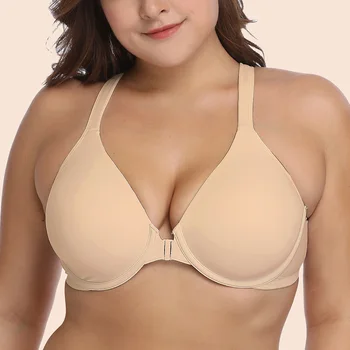 

New Front Closure Women Bra PIus Size Deep V Vest Back Lingerie Underwire Large Bosom Bra Sexy Size 36-48 B C D DD E F G H Cup