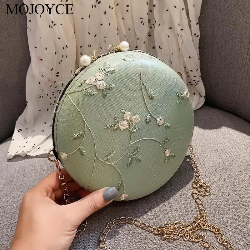 

2019 Casual Fashion New Mini Round Chain Messenger Bag Flower Elegant Women Leather Small Shoulder Bag Personality Handbag