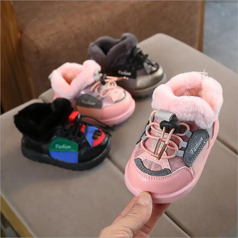 

Children Snow Boots 2019 Hot Sale Mixed Color Round Toe Lace Up Ankle Kids Boots Girls Cute Winter Warm Velvt Flat Boys Boots