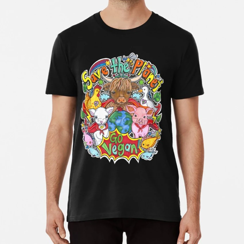 Save the Planet - Go Vegan! T shirt vegan animals animal rights climate change veganism farm fish bee cute lynda bell |