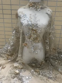 

Embroidered Net Fabric with beads With super Quality yaking-56.6801 African Tulle Lace Fabric For party Dress