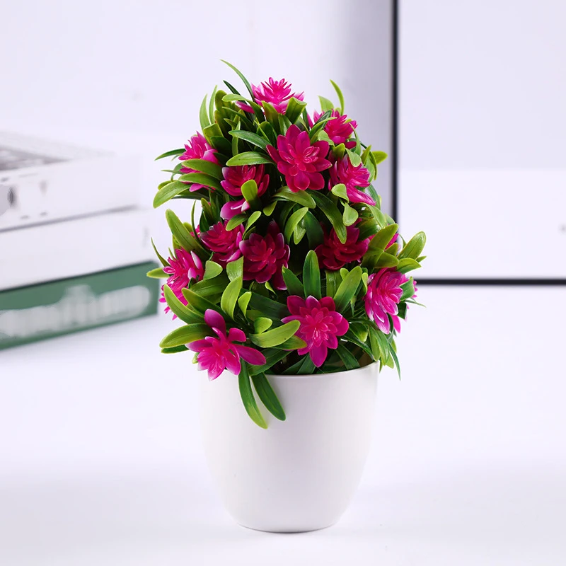 

25pcs Small Lotus Artificial Potted Plant With Pot Home Office Desk Tabletop Decoration Fake Flower