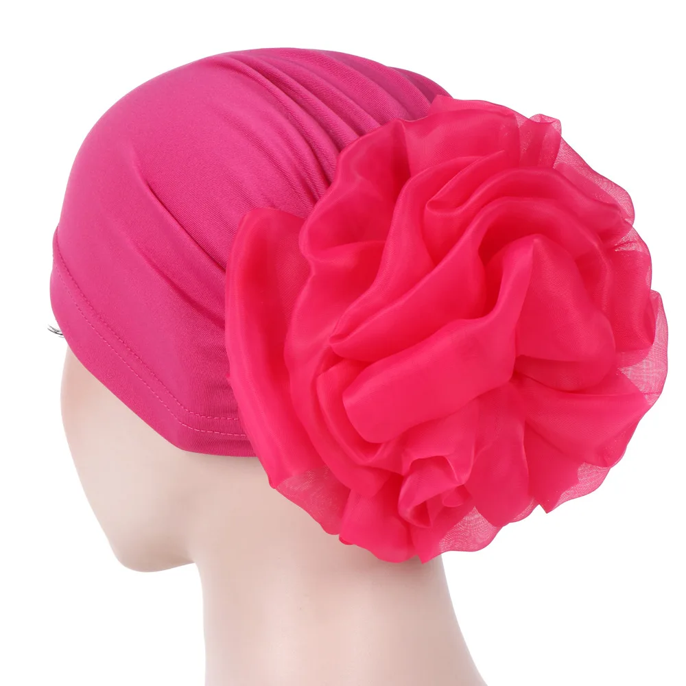 Новинка женский большой цветок аксессуары для волос в виде тюрбана эластичная ткань резинки для волос шапка Хемо женский мусульманский шарф шапка для выпадения волос - Цвет: rose red 2
