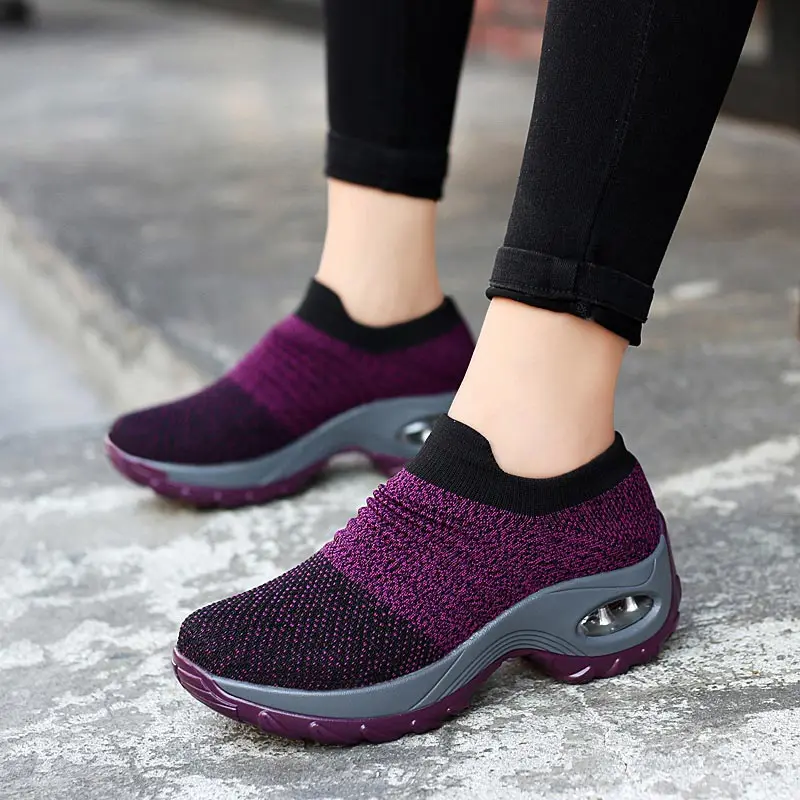 purple Женские спортивные кроссовки на платформе, большие размеры, женская спортивная обувь, женская обувь для бега на толстой подошве, черные, фиолетовые, A-394 - Цвет: purple