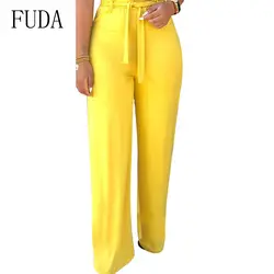FUDA Модные Красные Женские однотонные широкие брюки с высокой талией, длинные расклешенные брюки и капри, рабочая одежда, эластичные брюки