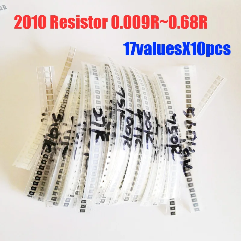 2010 SMD 3/4W резистор 17valuesx10 шт = 170 шт Резистор Комплект 0.009R~ 0.68R Ассорти Комплект