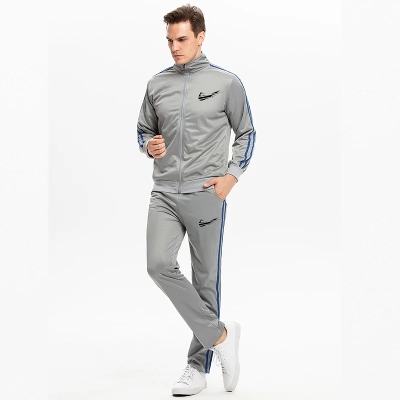 

2019 Spring Running Sets Men Sport Suits Sportswear Set Polyester Fitness Training Cycling Tracksuit Zip Pocket Jogging Suit