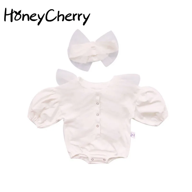 

2020 Autumn Mesh Sweet One-Piece Bodysuits Puff Sleeve Baby Bodysuits little girls clothing