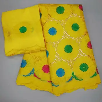 

High Quality Yellow Swiss Voile Lace 2019 African Swiss Voile Cotton Lace Fabric with Stones Nigerian Party 5+2yards/set