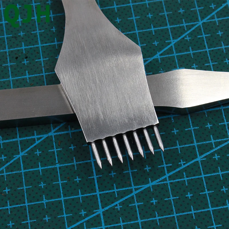 Günstig Beste 2 + 5 + 7 Prong Leder Stanzen Runde Meißel Werkzeug 3mm 4mm 5mm sharp Stechen Handgemachte Leder Punch Handwerk Nähen Behandlungen