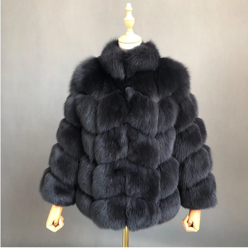Из натурального Лисьего меховая жилетка, куртка, жилет с коротким рукавов Vestwoman зимние теплые натуральный жилет на натуральном меху Меховая куртка лисий мех пальто - Цвет: Черный