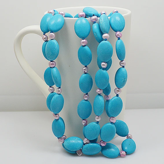 Blue turquoise real pearl jewelry,3rows pink freshwater pearl turquoise necklace rhinestone clasp birthday gift for women
