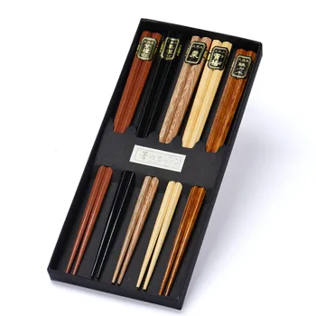 

5 Pairs Japanese Korean Chopsticks Reusable Natural Wooden Sushi Chopsticks Set Kitchen Wooden Cutlery Eco-friendly Handmade