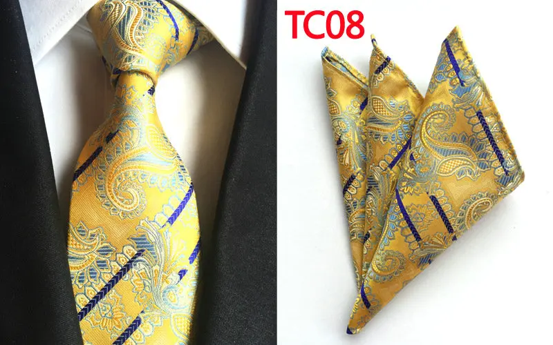 2Pcs Necktie Set 2 шт. мужской формальный жаккардовый Шелковый клетчатый галстук для шеи, свадебный галстук для жениха, цветочный галстук с пейсли, карманный квадратный платок, носовой платок, набор - Цвет: 2Pcs Necktie Set