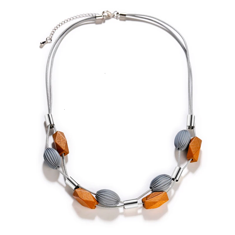 Collier Femme корейский, геометрической формы, деревянные бусины, колье, ожерелья для женщин, модные веревочные цепочки, ожерелья и кулоны, ювелирные изделия в стиле бохо