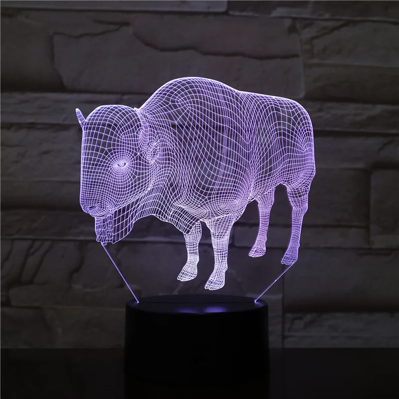 3D-2550 Bull LED Acrylic Night Light with 7/16 Colors Touch Remote Control Illusion Change Home Decoration Lights