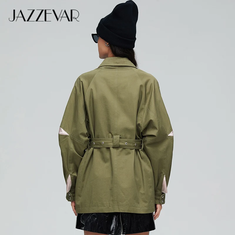 JAZZEVAR 2019 Новое поступление осенний тренч женское зеленое модное хлопковое