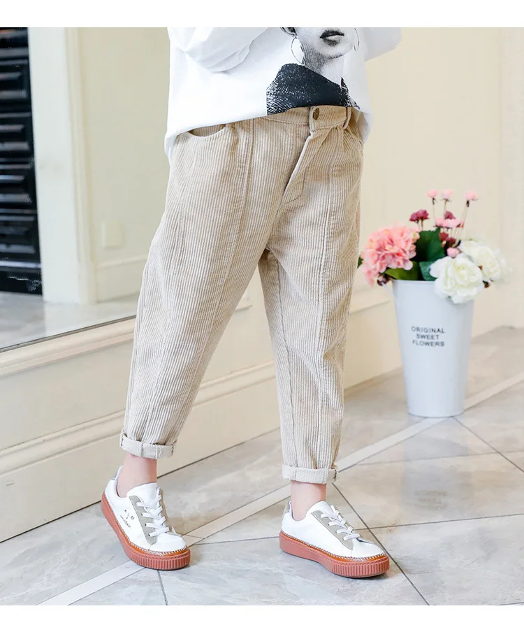 Girl'S Pants Spring New Style Korean-style Men And Women Child Big Boy Corduroy Pants Corduroy Dad Capri Pants