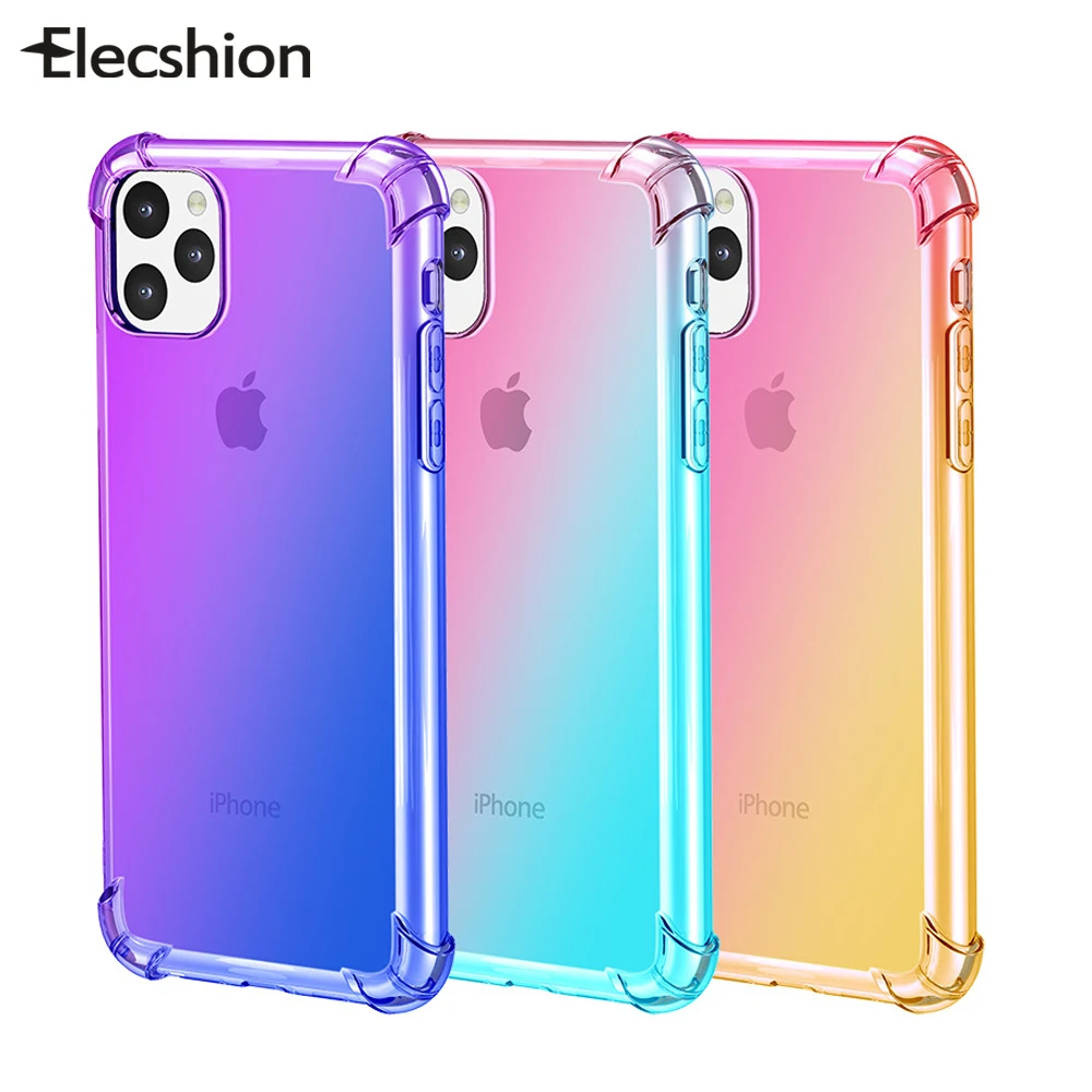Силиконовая в цветах радуги чехол для iPhone 11 Pro градиентный Прозрачный Max мягкий TPU