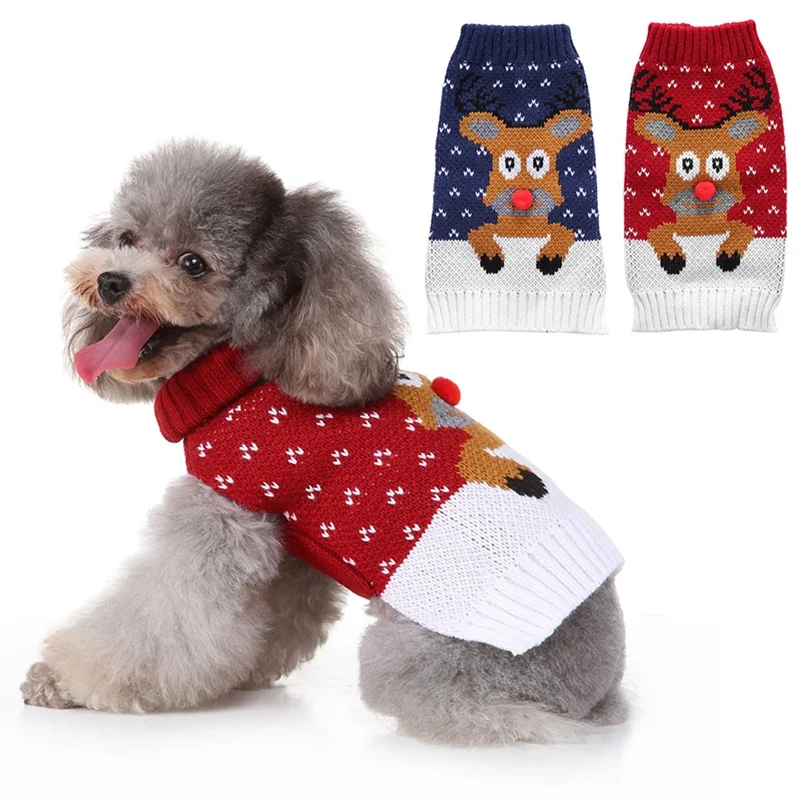 Пальто для домашних животных, Рождественский свитер для собаки, Санта Клаус, зимняя теплая вязаная одежда, свитер для собаки, джемпер для собаки, пуловер, костюм для домашних животных
