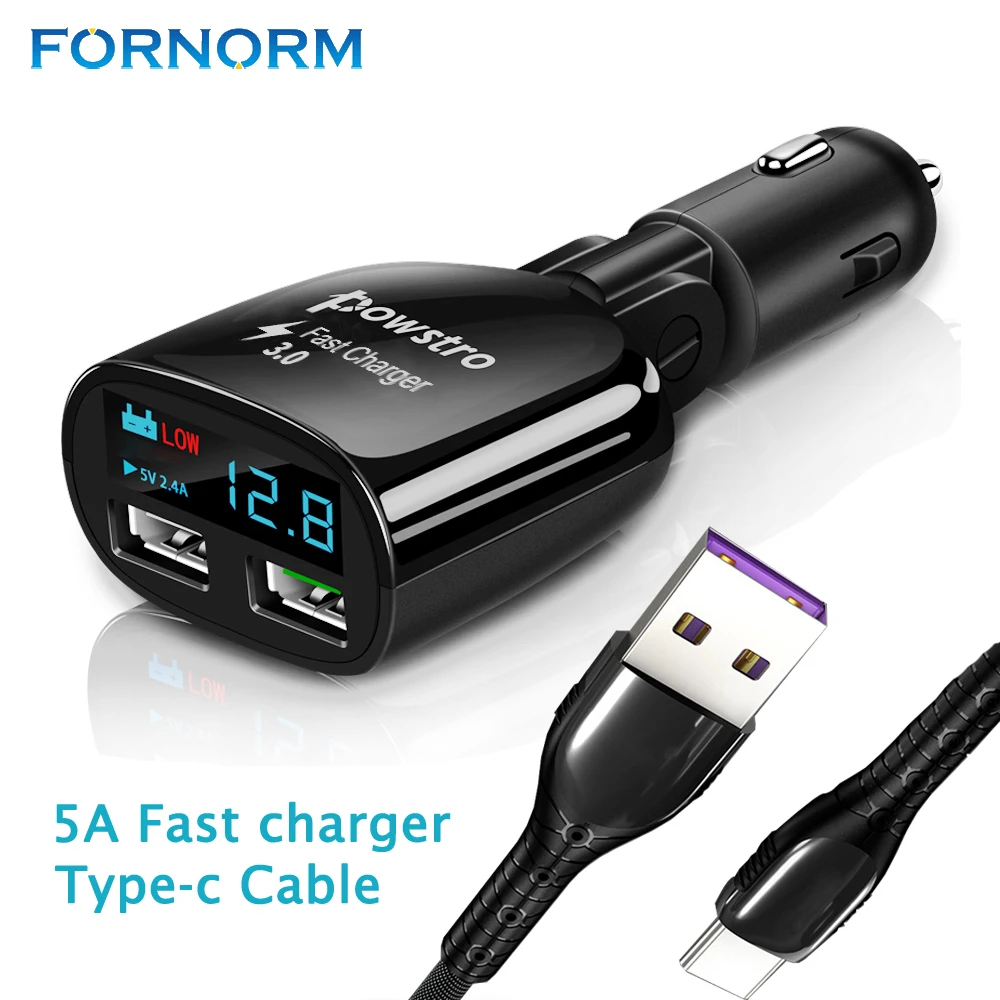 Автомобильное зарядное устройство FORNORM с двумя USB портами и функцией быстрой