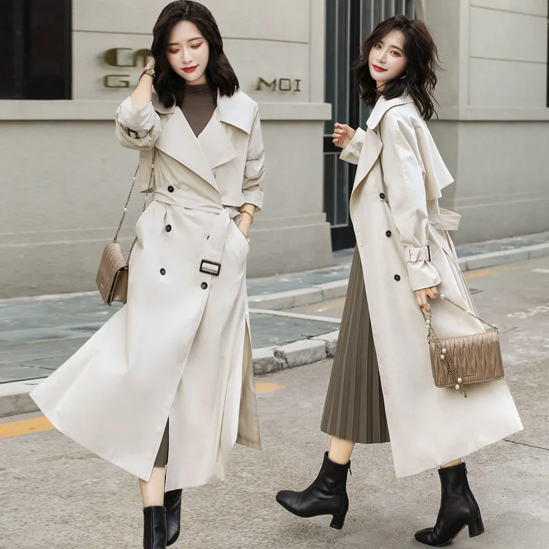 

Long Elegant Slim Fit Trench Coat Women's 2019 Autumn Fashion Solid Color Simple Trench Coat