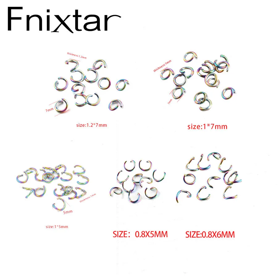 Fnixtar 0,8*5/6 мм 1*5/6/7 мм 1,2*7 мм Радужное кольцо из нержавеющей стали с открытым отверстием для самостоятельной работы 100 шт./лот